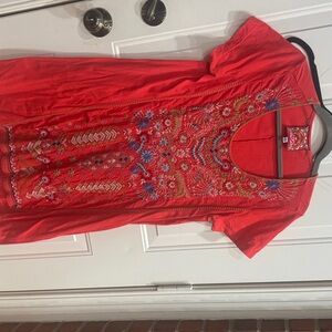Johnny Was Red Embroidered Mini Dress